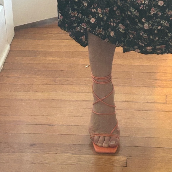 EGO orange lace up block heels - Picture 3 of 7